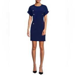NWT KARL LAGERFELD PARIS | Navy‎ Button Embellishment Scuba Mini Dress 8